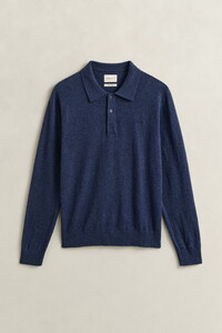 Gant Slub Cotton Linnen Long Sleeve Polo Pullover Dark Indigo Melange