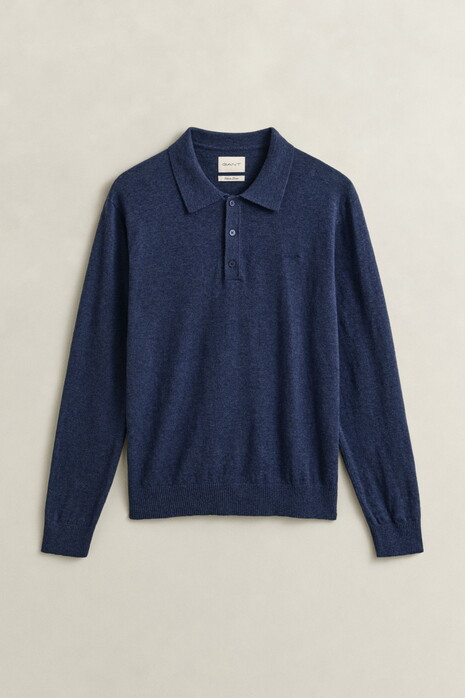 Gant Slub Cotton Linnen Long Sleeve Polo Pullover Dark Indigo Melange