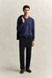 Gant Slub Cotton Linnen Long Sleeve Polo Pullover Dark Indigo Melange