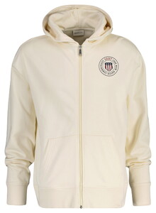Gant Small Shield Graphic Full Zip Hoodie Cardigan Cream