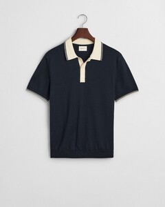 Gant Soft Cotton Modal Blend Contrast Collar Subtle Textured Knit Polo Avond Blauw