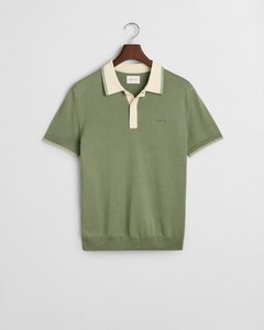 Gant Soft Cotton Modal Blend Contrast Collar Subtle Textured Knit Poloshirt Kalamata Green