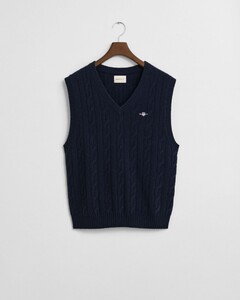 Gant Soft Lambswool Cable V-Neck Spencer Avond Blauw