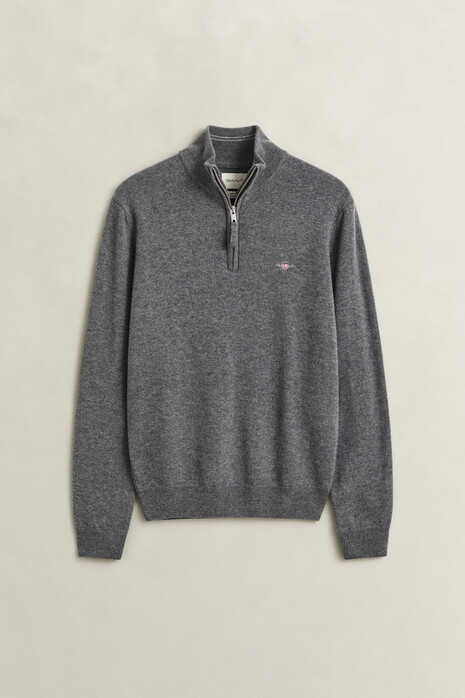 Gant Soft Superfine Italian Lambswool Half Zip Pullover Anthracite Grey