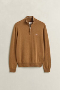 Gant Soft Superfine Italian Lambswool Half Zip Pullover Caramel Brown