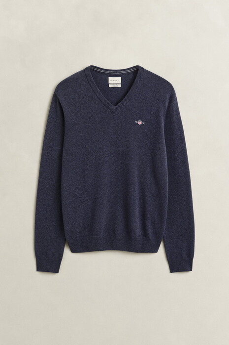 Gant Soft Superfine Italian Lambswool V-Neck Trui Dark Navy Melange