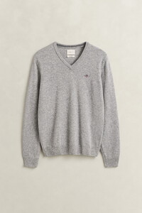 Gant Soft Superfine Italian Lambswool V-Neck Trui Grijs Melange