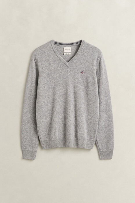 Gant Soft Superfine Italian Lambswool V-Neck Trui Grijs Melange