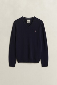 Gant Soft Superfine Italian Lambswool V-Neck Trui Marine