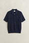 Gant Solid Color Cotton Rib Knit Half Zip Polo Sweater Trui Avond Blauw