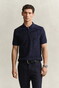 Gant Solid Color Cotton Rib Knit Half Zip Polo Sweater Trui Avond Blauw