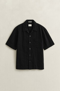 Gant Solid Color Dobby Stripe Pattern Resort Collar Overhemd Zwart