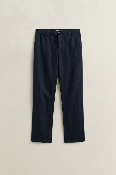 Gant Solid Color Linnen Drawstring Broek Avond Blauw