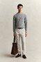 Gant Solid Color Micro Textured Cotton Crew Neck Pullover Ceramic Grey