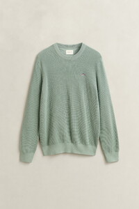 Gant Solid Color Micro Textured Cotton Crew Neck Pullover Surplus Mint