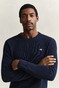 Gant Solid Color Micro Textured Cotton Crew Neck Trui Avond Blauw