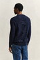 Gant Solid Color Micro Textured Cotton Crew Neck Trui Avond Blauw