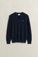 Gant Solid Color Micro Textured Cotton Crew Neck Trui Avond Blauw