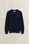Gant Solid Color Micro Textured Cotton Crew Neck Trui Avond Blauw