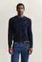 Gant Solid Color Micro Textured Cotton Crew Neck Trui Avond Blauw