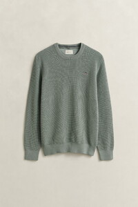 Gant Solid Color Micro Textured Cotton Crew Neck Trui Ceramic Grey