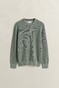 Gant Solid Color Micro Textured Cotton Crew Neck Trui Ceramic Grey