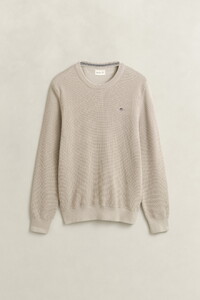 Gant Solid Color Micro Textured Cotton Crew Neck Trui Clay Beige