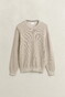 Gant Solid Color Micro Textured Cotton Crew Neck Trui Clay Beige