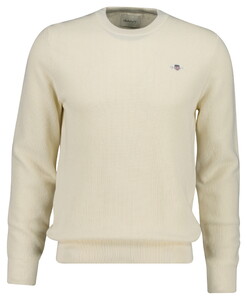 Gant Solid Color Micro Textured Cotton Crew Neck Trui Cream