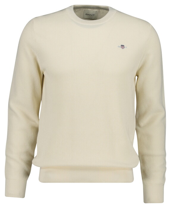 Gant Solid Color Micro Textured Cotton Crew Neck Trui Cream