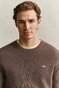 Gant Solid Color Micro Textured Cotton Crew Neck Trui Dark Hazelnut Melange