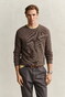 Gant Solid Color Micro Textured Cotton Crew Neck Trui Dark Hazelnut Melange