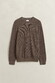Gant Solid Color Micro Textured Cotton Crew Neck Trui Dark Hazelnut Melange