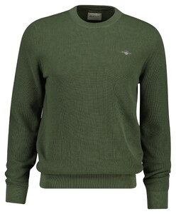 Gant Solid Color Micro Textured Cotton Crew Neck Trui Dry Herb Green