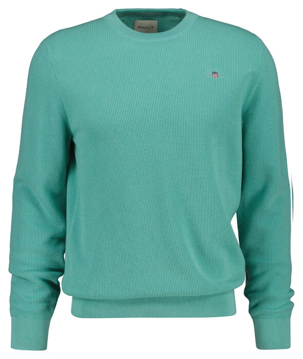 Gant Solid Color Micro Textured Cotton Crew Neck Trui Muted Turquoise