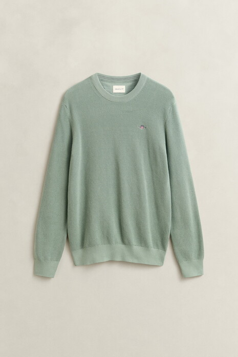Gant Solid Color Micro Textured Cotton Crew Neck Trui Surplus Mint