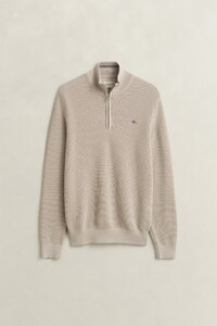 Gant Solid Color Micro Textured Cotton Half Zip Pullover Clay Beige