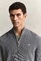 Gant Solid Color Micro Textured Cotton Half Zip Pullover Dark Grey Melange