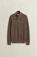Gant Solid Color Micro Textured Cotton Half Zip Pullover Dark Hazelnut Melange