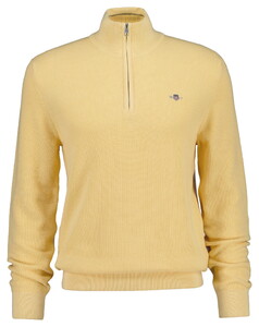 Gant Solid Color Micro Textured Cotton Half Zip Pullover Mild Yellow