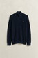 Gant Solid Color Micro Textured Cotton Half Zip Trui Avond Blauw