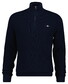 Gant Solid Color Micro Textured Cotton Half Zip Trui Avond Blauw