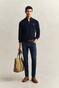 Gant Solid Color Micro Textured Cotton Half Zip Trui Avond Blauw