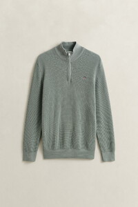 Gant Solid Color Micro Textured Cotton Half Zip Trui Ceramic Grey