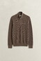 Gant Solid Color Micro Textured Cotton Half Zip Trui Dark Hazelnut Melange