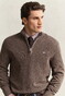 Gant Solid Color Micro Textured Cotton Half Zip Trui Dark Hazelnut Melange