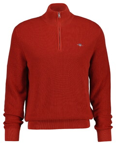 Gant Solid Color Micro Textured Cotton Half Zip Trui Maple Fire