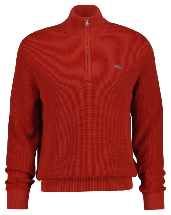 Gant Solid Color Micro Textured Cotton Half Zip Trui Maple Fire