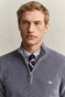 Gant Solid Color Micro Textured Cotton Half Zip Trui Midden Grijs