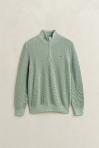 Gant Solid Color Micro Textured Cotton Half Zip Trui Surplus Mint